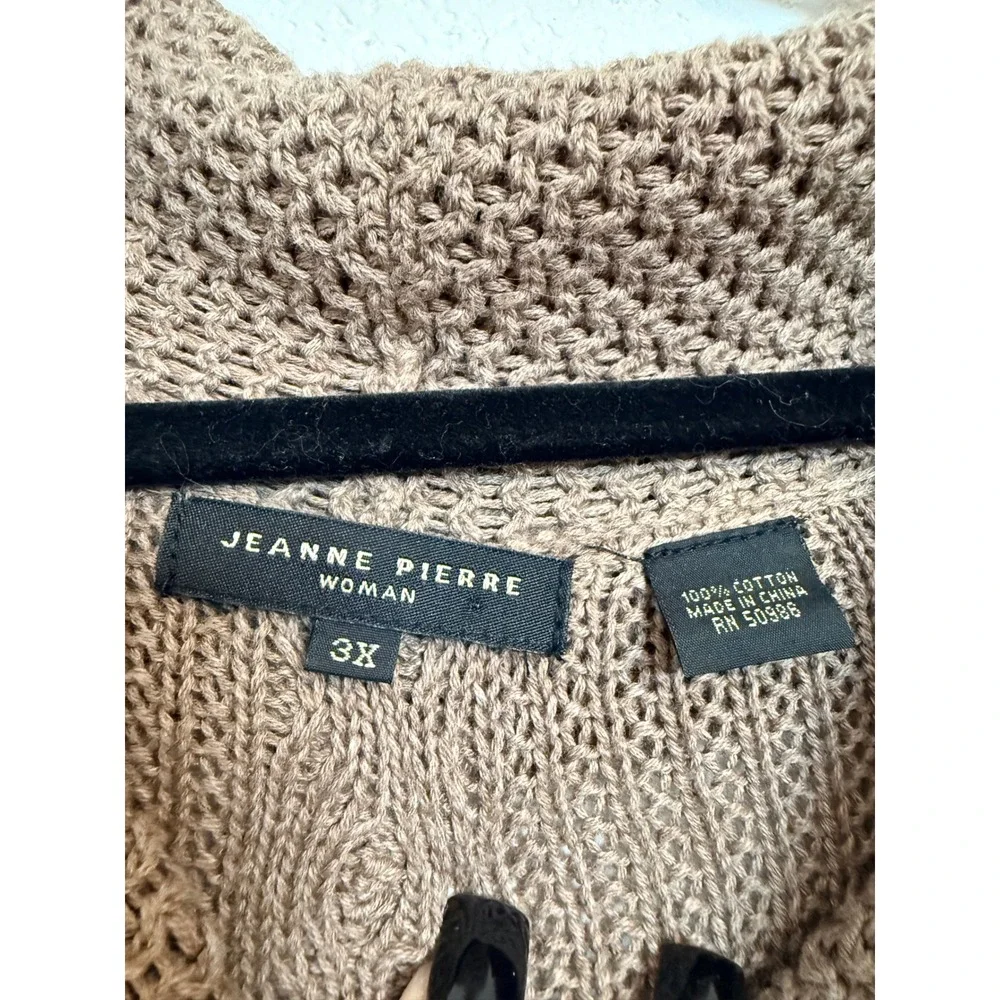 Jeanne Pierre Woman Taupe Brown 100% Cotton Cable Knit Cowl Neck Sweater 3X Plus